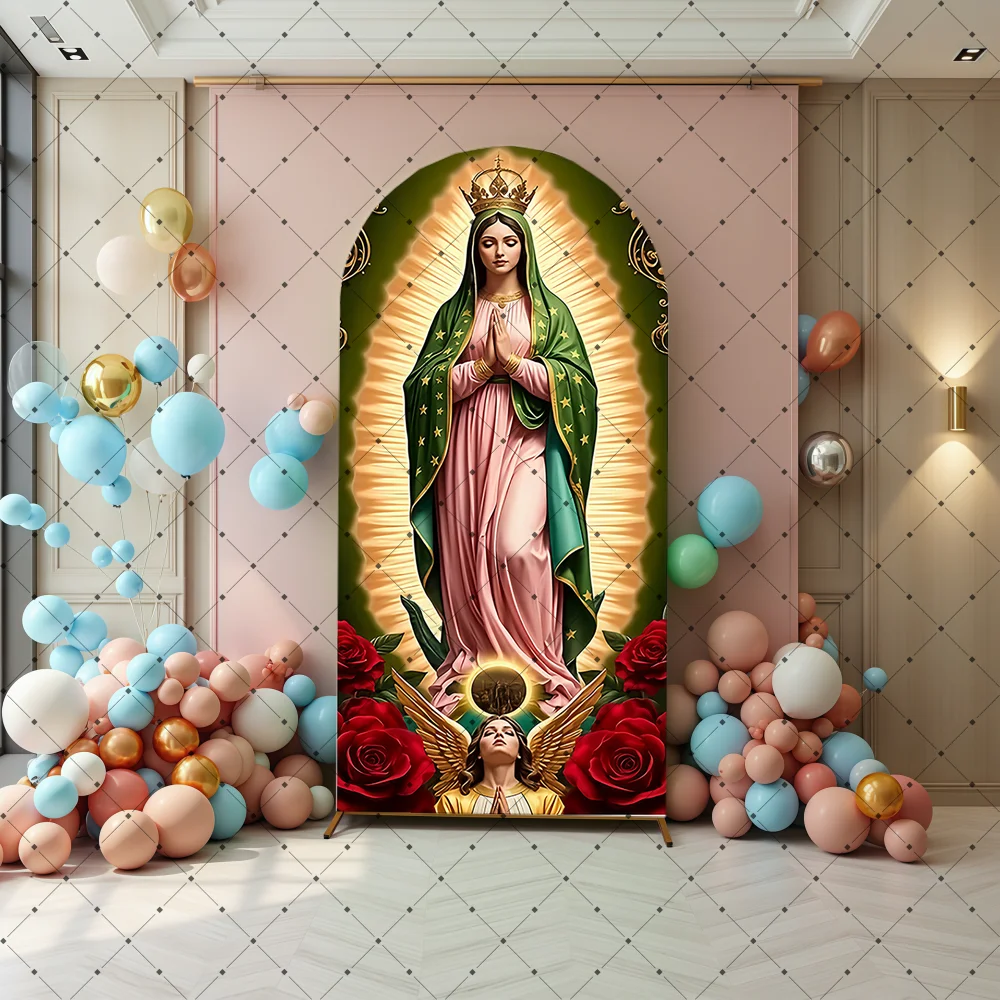 Mother Mary Bless Baptism Arch Backdrop Cover Amen Angel Kids First Holy Communion Baby Shower Party Decor Photo Background