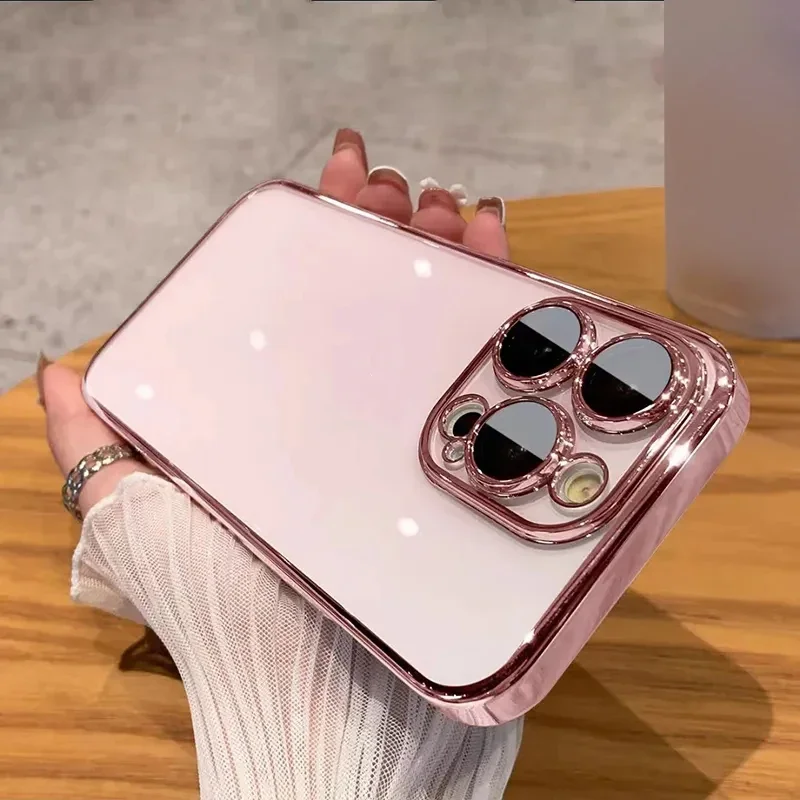 Transparent Clear Silicone Shockproof Case Plating Anti Impact Candy Color Cover For IPhone 15 14 13 12 11 Pro Max Plus XS XR X