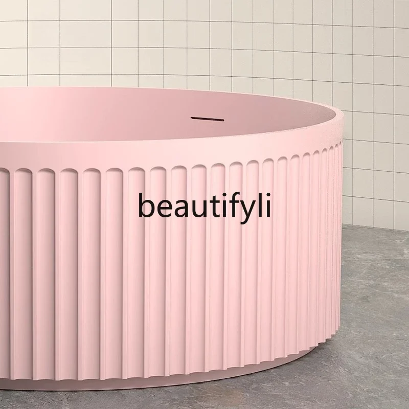 

A4567Розовая ванна из искусственного камня Отличная круглая бытовая цветная ванна с вертикальной полосой