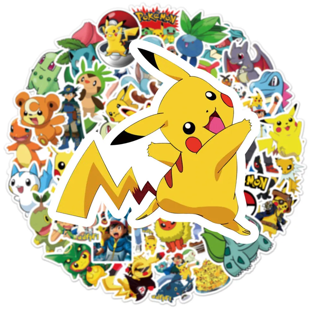 50pcs Pokemon Stickers Pack Cute Anime Stickers Waterproof Laptop Skin Kawaii Packaging Phone Case Art Supplies