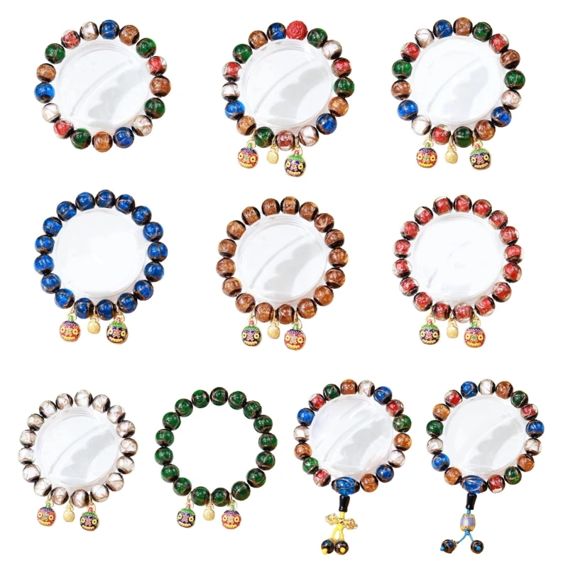 Gray Glass Multi color Beads Chinese Vintage Gold Swallowing Ethnic Group Bracelet Women's Fashion Accessory