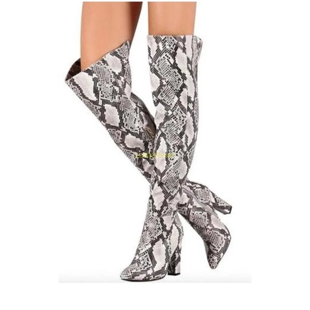 

Snake Twine Over The Knee Boots Sexy Pointed Toe Square Heel Zipper New Arrivals Fashion Women Runway Boots