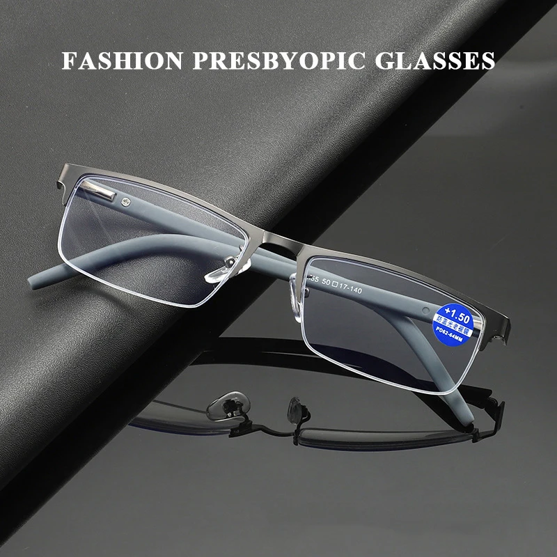 Klassische Halbrahmen Lesebrille Männer Frauen Mode Rechteck Presbyopie Brillen Business Hyperopie Anti Blaues Licht Gläser – Detail 3