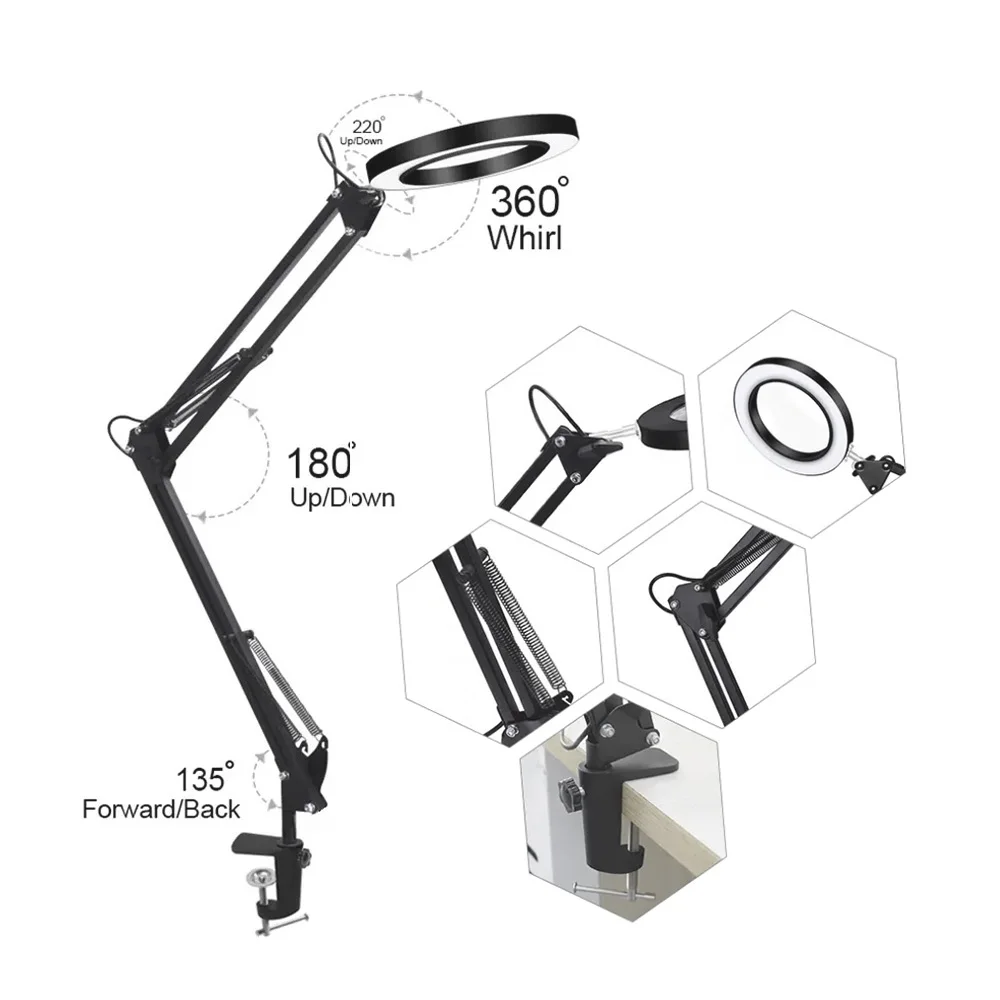 

Трехцветное увеличительное стекло 72LED с увеличением 8X/10X, лампа с питанием от USB для ремонта ювелирных изделий, лабораторное использование и косметическая промышленность