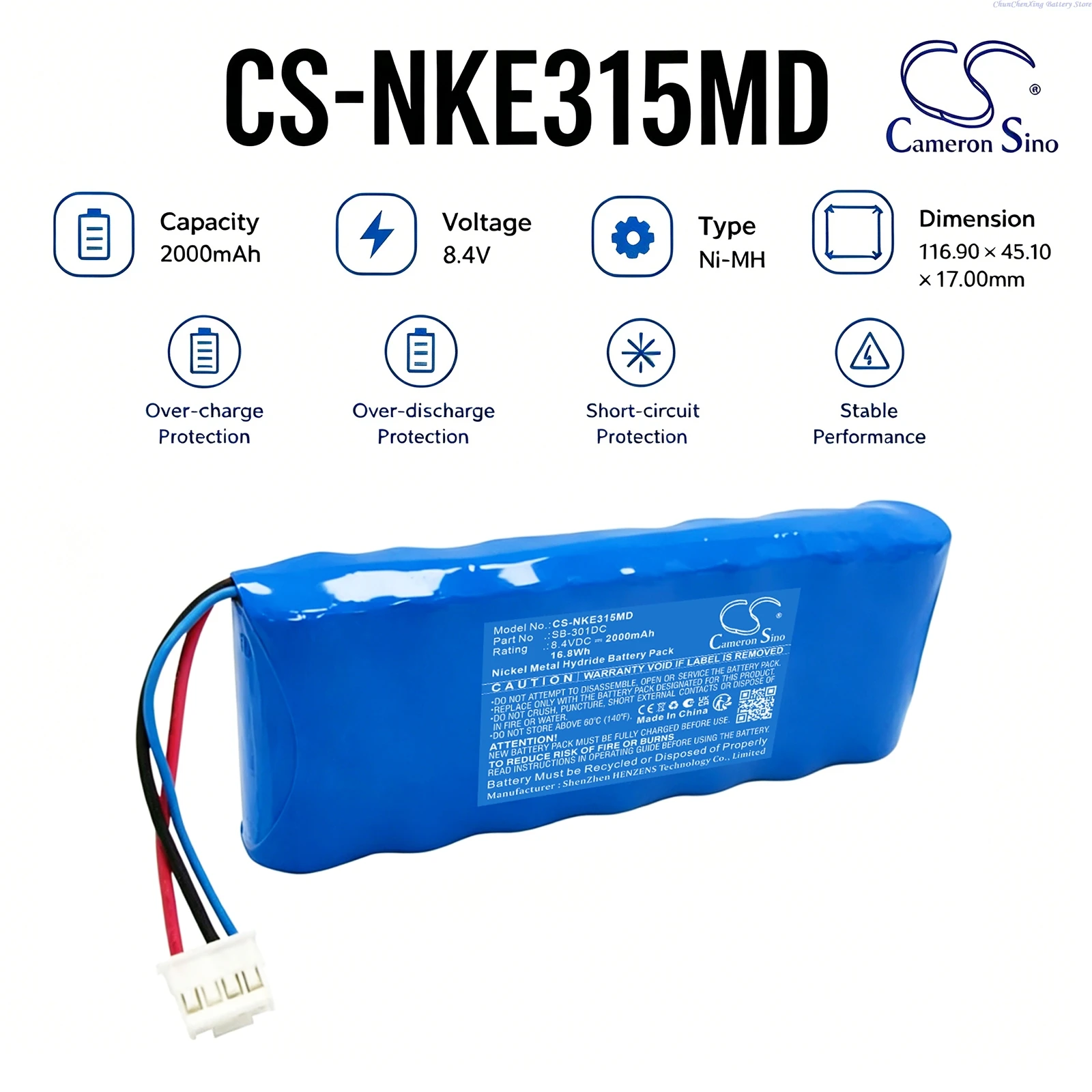 Cameron Sino 8.4V 2000mAh Replacement Medical Battery SB-301DC for Nihon Kohden ECG-3150 Cardiofax C