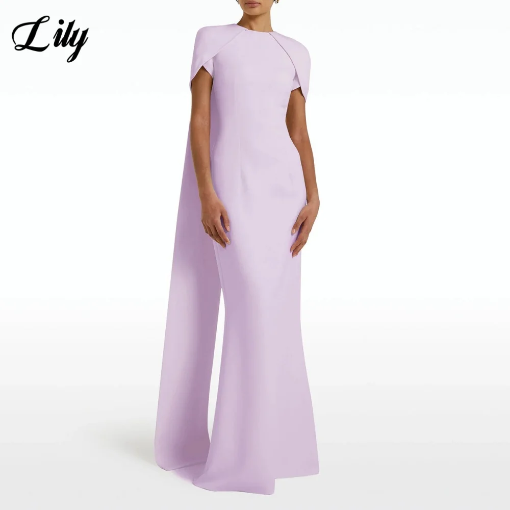 

Лили Сиреневое вечернее платье с обычными рукавами и рукавами-русалкой с накидкой и круглым вырезом для выпускного вечера для женщин فساتين السهرة по индивидуальному заказу