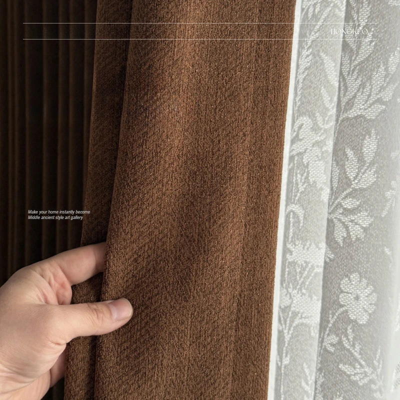 New Hit Fishbone Patterned Cotton Linen Jacquard Window Curtains for Bedroom Living Room Luxury Retro Maillard Creamy Style