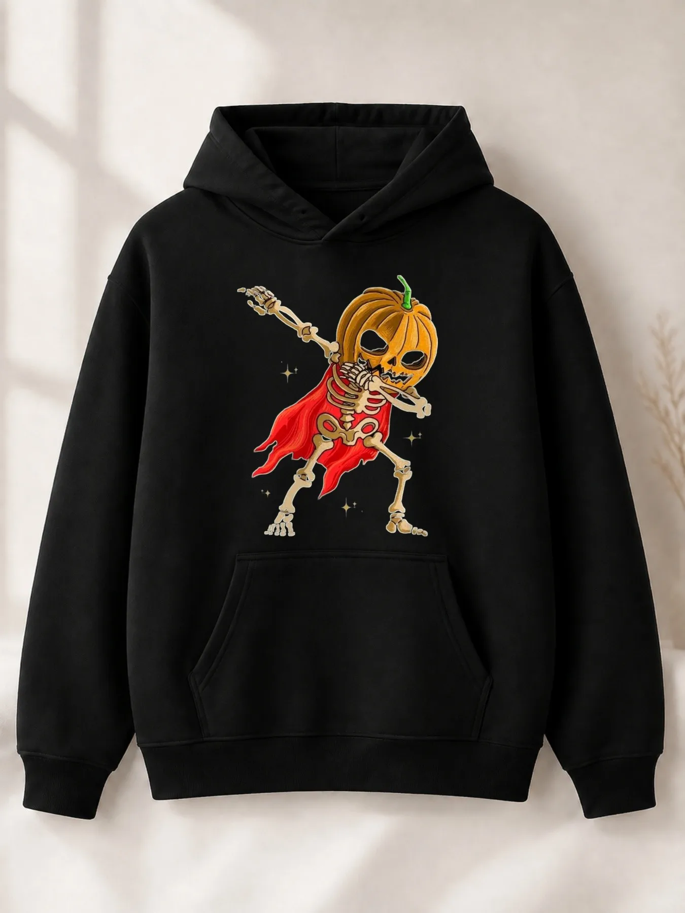 Fun Halloween Skeleton Hip-Hop Pumpkin Head Design Men's Hoodie, Autumn and Winter Holiday Party Outfit, Gift for Boyfriend, Husband, Son, Brother, or Friend