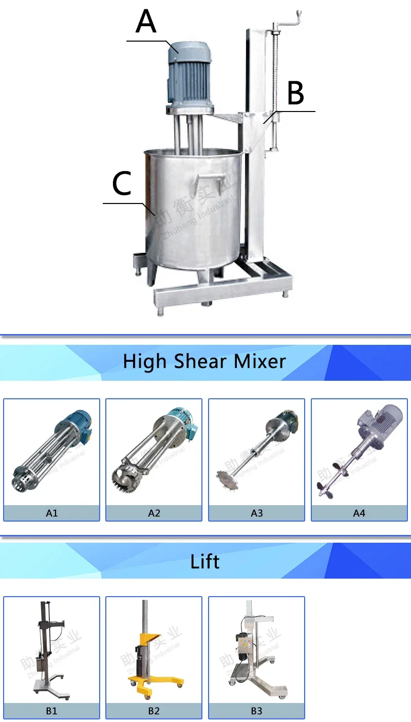 Cream Shampoo Vloeibare High Shear Homogenisator Mixer Beweegbare Pneumatische Lifting Emulgator Mixer