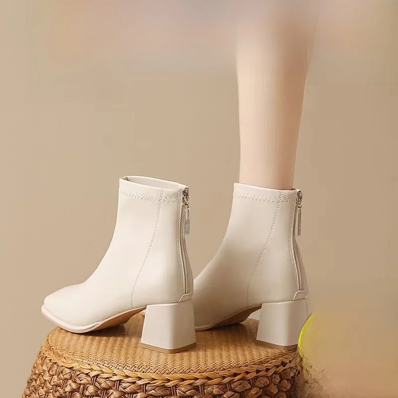 

Women's Mid-Calf Boots Winter Fashion Boots Waterproof Platform Short Boots Warm Fleece Lined Chunky Heel White Boots