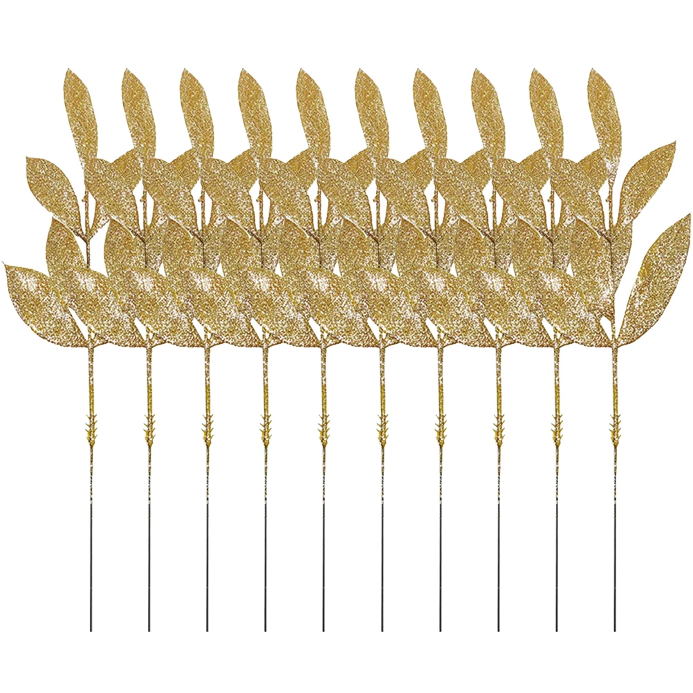 10pcs Christmas Tree Wreath Glitter Leaf Picks Chinese Fake Leaves Holiday Wedding Decor Gold Artificial Fall Floral - Image 4