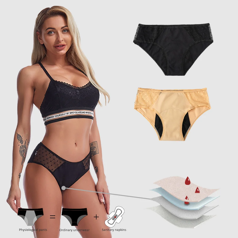 

2pcs culottes menstruelles femmes coton 3 couches étanche culotte absorbante femme période physiologique taille basse dentelle