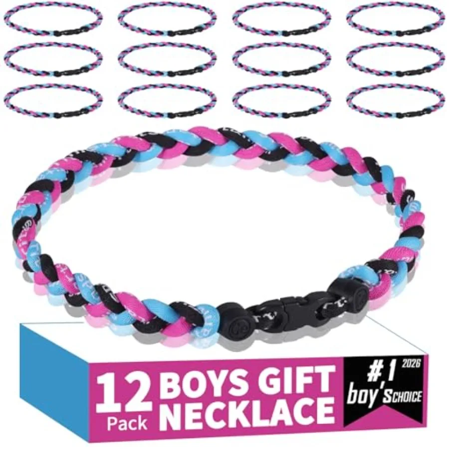 

12 Pack Baseball Necklaces for Boys and Youth - 18 Inch Braided Titanium Sports Rope Necklace - Design for Team Party Favors, E