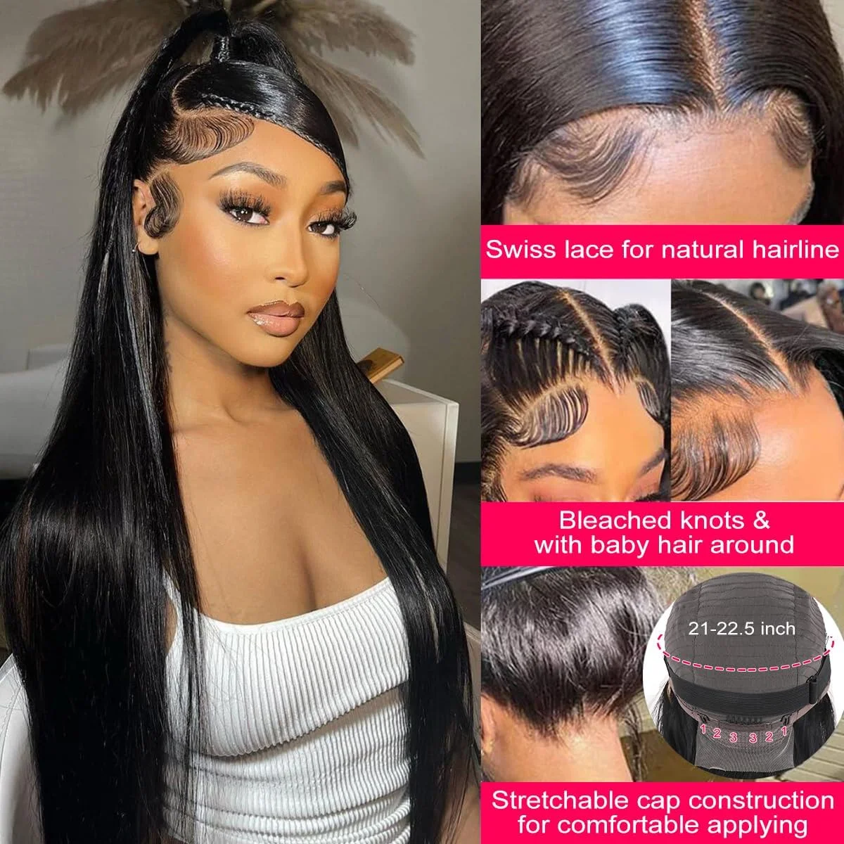 220% Density 13x4 13x6 Bone Straight HD Transparent Lace Front Human Hair Wig 46 Inch 360 Lace Frontal Wig 7x6 Pre Cut Wigs