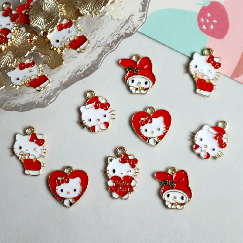 10PCS Cute Cartoon Hello Kitty Sparkling Kawaii Charms DIY Necklace Bracelet Earrings Keychain Accessory Jewelry Component Gifts