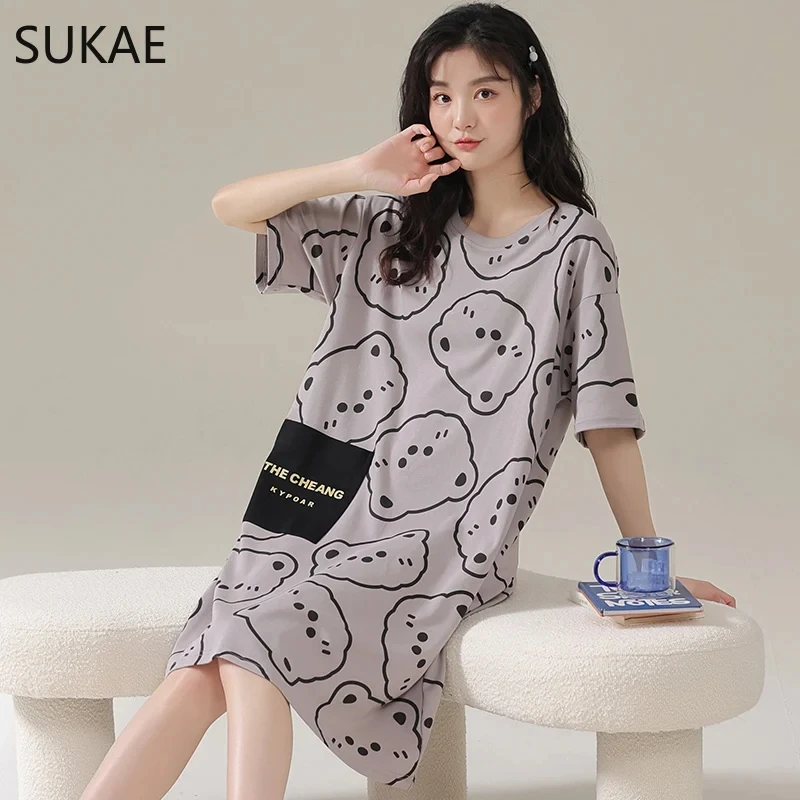 Summer Cute Style Women\'s Dresses Home Ice Silk Nightgown Plus Size Women\'s Short Sleeve Round Neck Dress Y2K Dresses