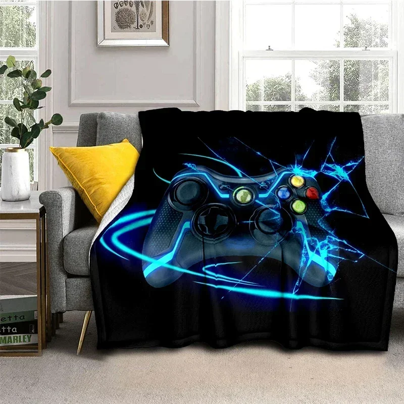 New Full Printed Game Controller Flannel Blanket for Couch Sofa Chair Travel Office Room Decor  Soft Warm Throw