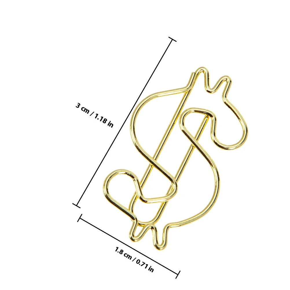 10 stücke Galvani Gold Büroklammern Legierung Metall Datei Clips Dollar Design Dekorative Büro Schule Liefert Binder Klemmen Für