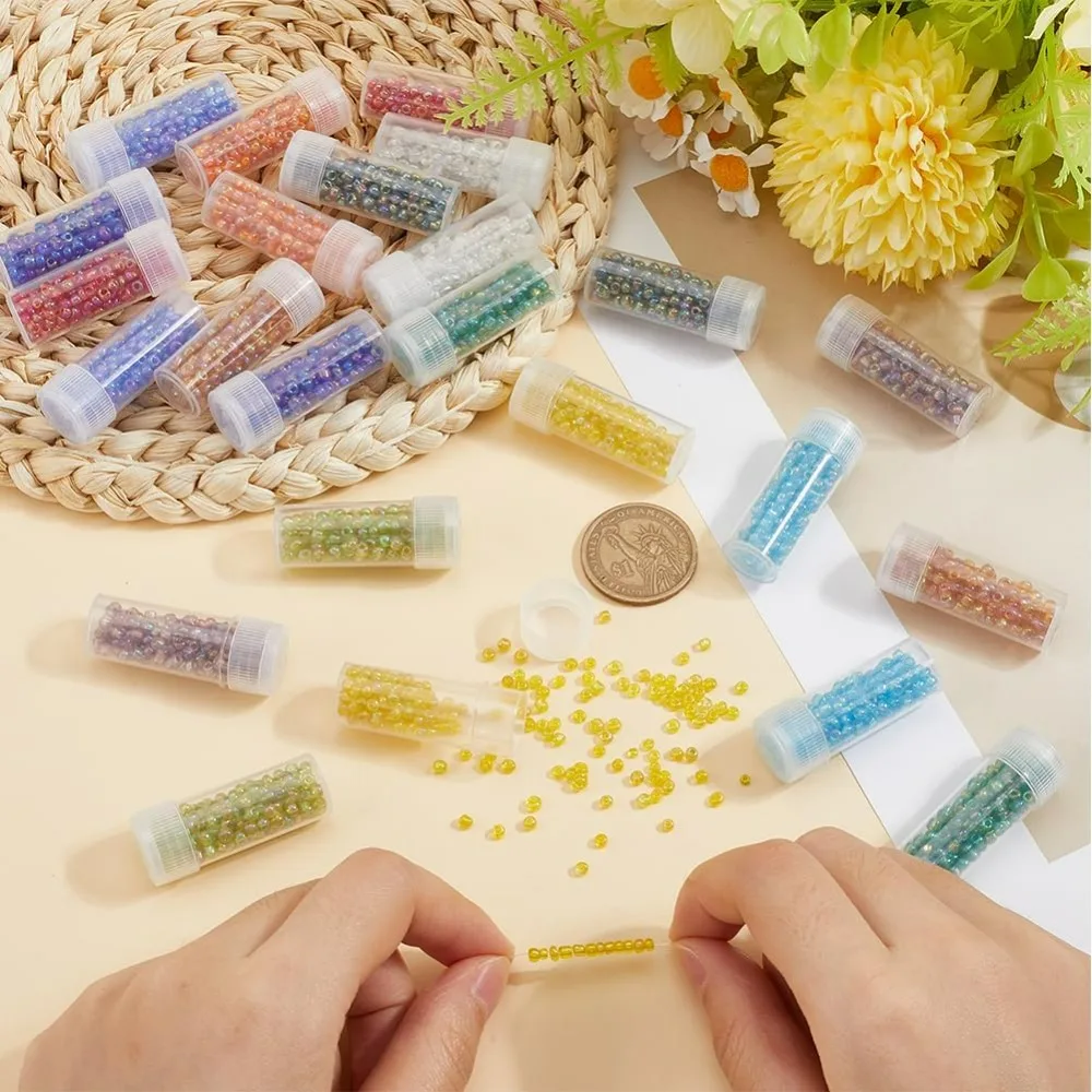 120G Glas-Rocailles, 8/0 Glas-Rocailles, transparente runde Rocailles, 3 mm, kleine Pony-Perlen, Mini-Glasperlen, lose Distanzperlen