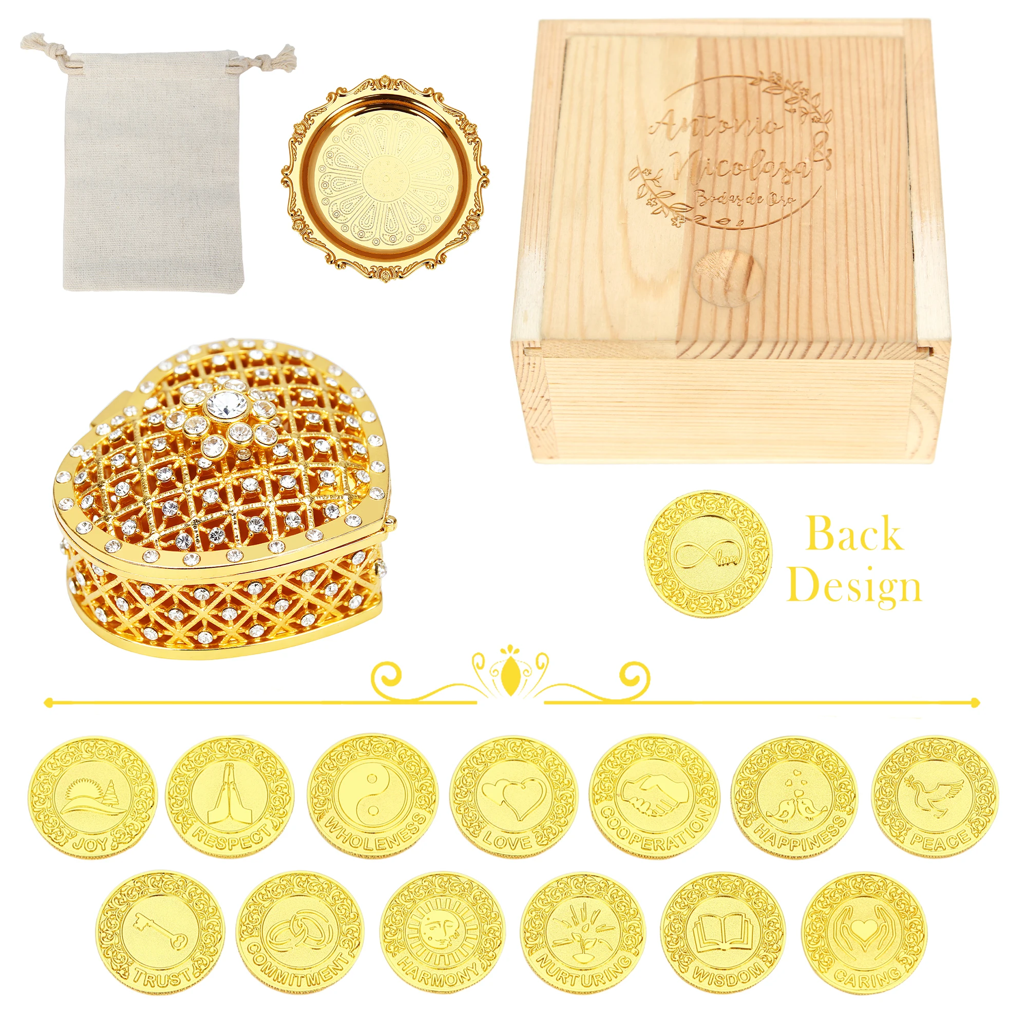 

13 English Wedding Unity Coins Las Arras para Boda Catolica, Wedding Unity Coins Set with Heart Box,for Wedding Ceremony