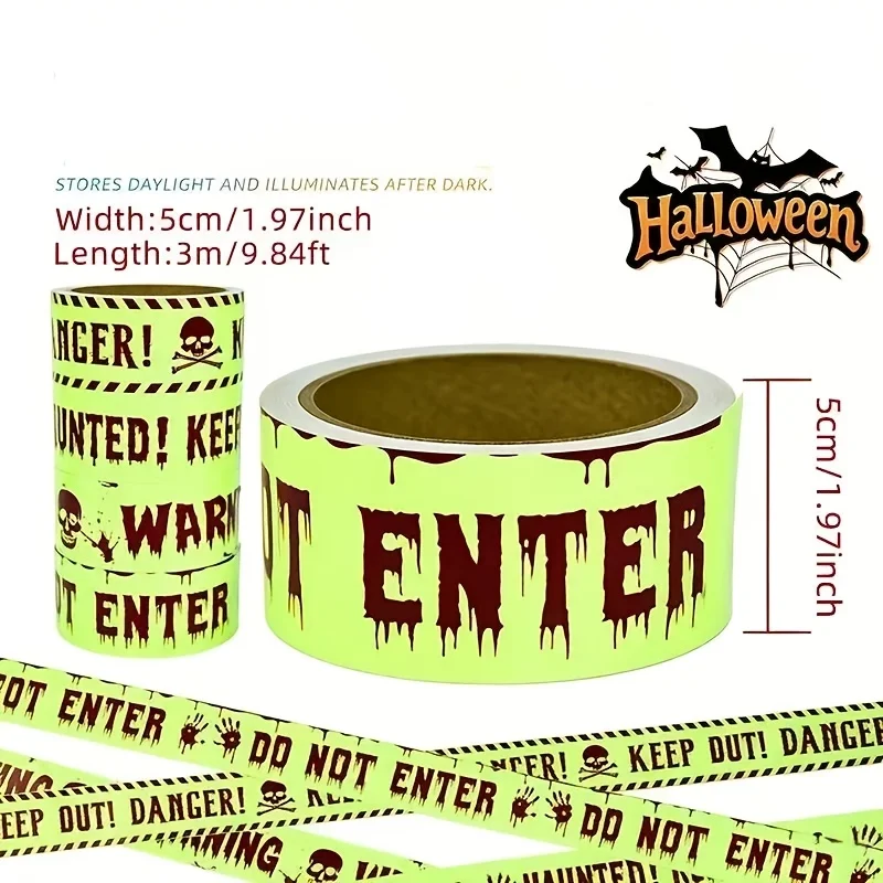 Halloween Glow in the Dark Tape Skull Warning Do Not Enter Danger Haunted House Keep Out Luminous Party Decoration