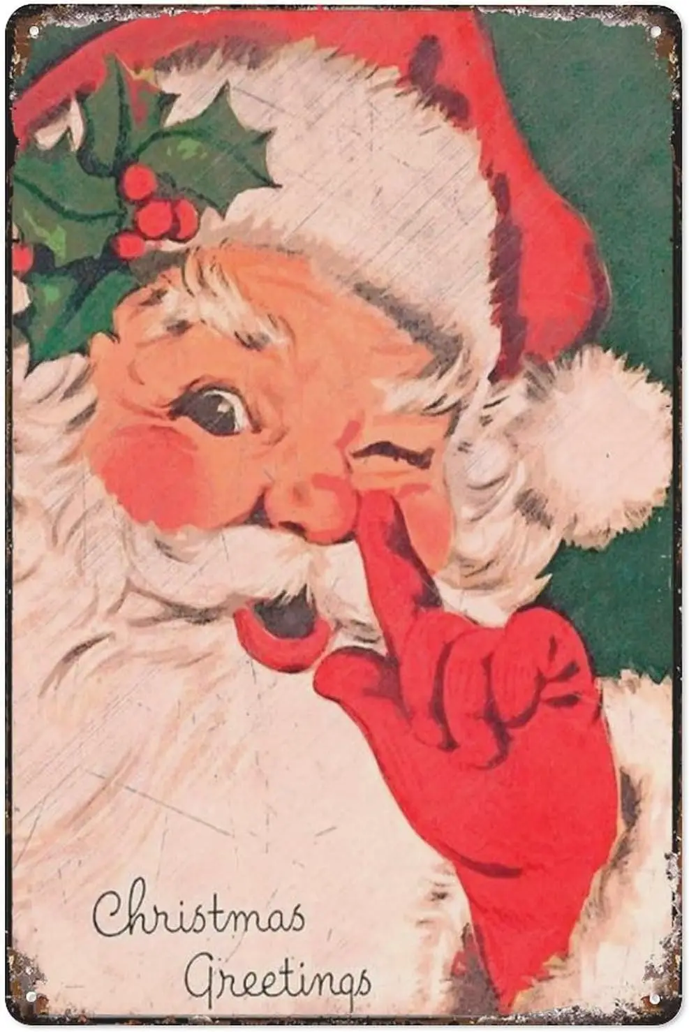 Vintage Metal Tin Sign Christmas Greetings Vintage Santa Metal Sign For Home, Office, Hotel, Cafe And Pub Wall Decor 8X12 I sign