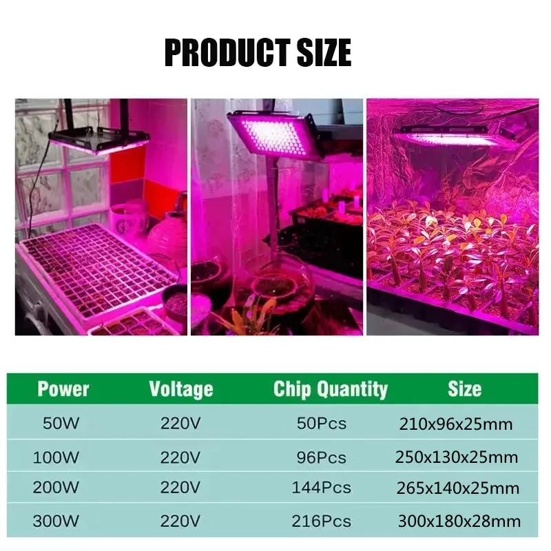 Growing Lamp 220V 110V LED Plant Grows lights 50W 100W 200W 300W Phyto Lamps  Full Spectrum Floodlight for Greenhouse Hydroponic