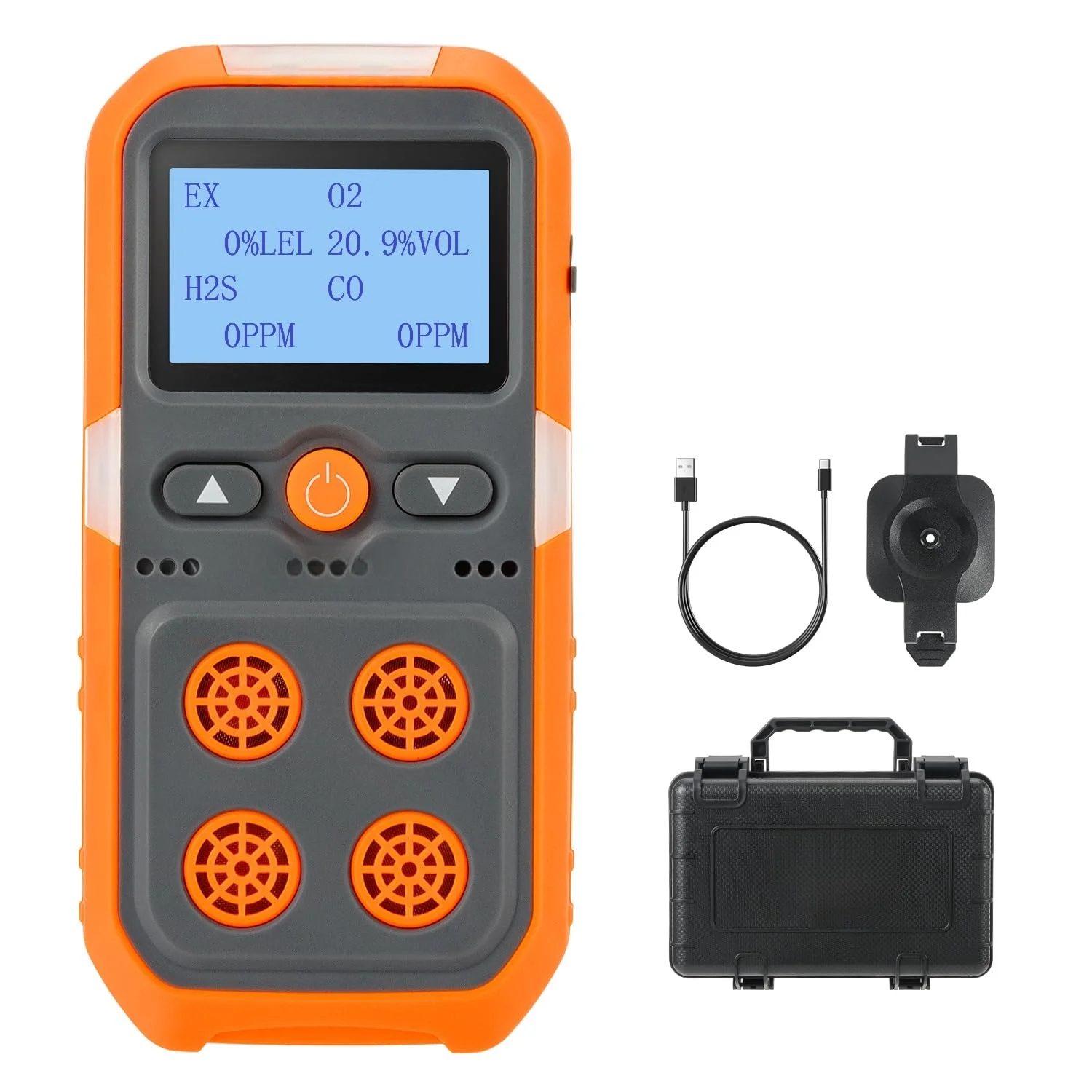 Aikesi Gas Detector 4 Gas Monitor for H2S CO LEL and O2 with Vibration Visual and Audible Alarms Gas Detector