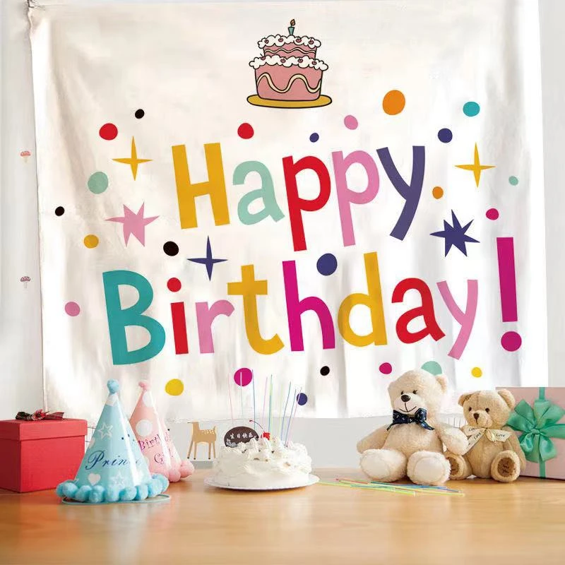 Cute Birthday Wall Hanging Tapestry Children Party Decoration Cloth Photo Background Scene Home Bedroom Kawaii Decor
