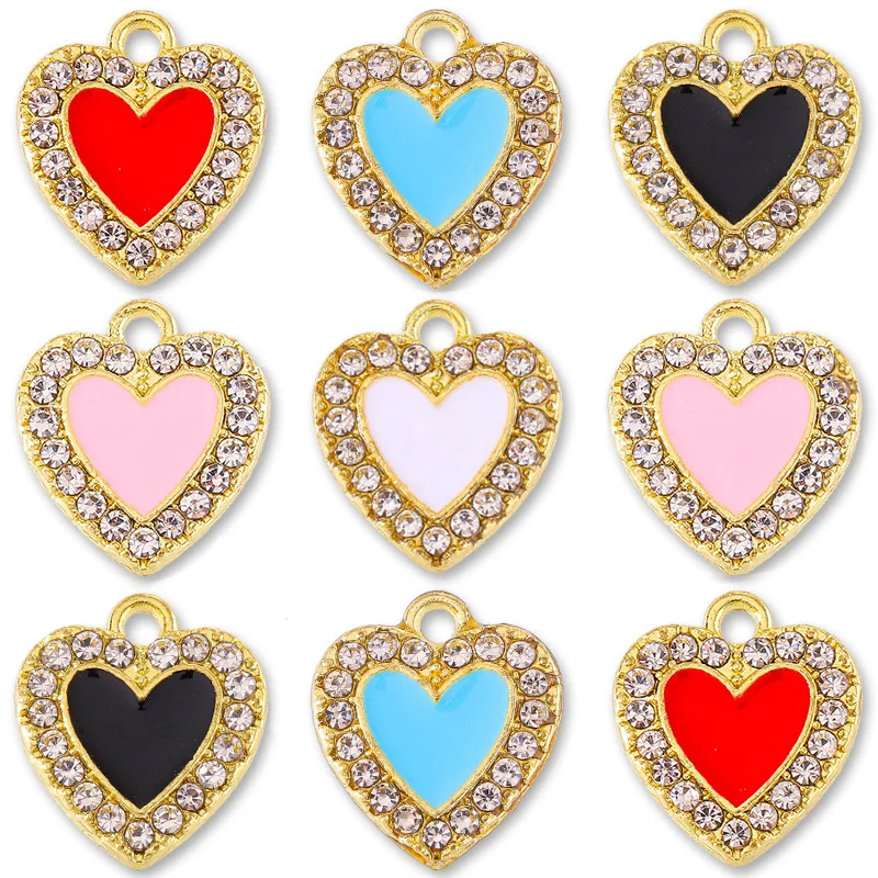 

20Pcs 13*12MM Sweet Zircon Enamel Color Alloy Pendant Charm for Jewelry Making Women's Earrings Bracelet DIY Necklace Ornaments