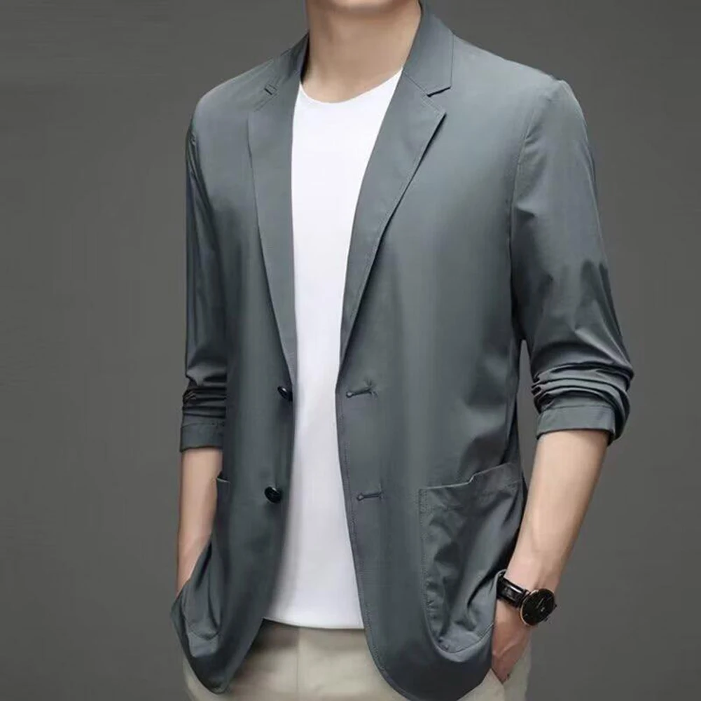Men\'s Polyester Suit Jacket with Lapel Collar Long Sleeve Solid Design for Daily Holiday Party Use Size L to 3XL