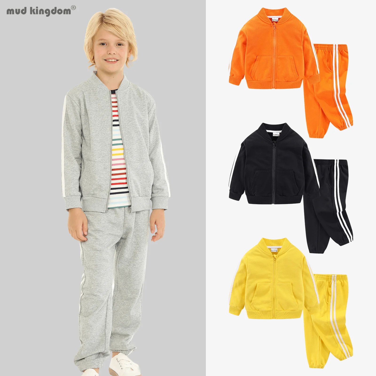 

Детский спортивный костюм Mudkingdom, куртка и штаны с длинными рукавами, спортивная, мягкая, уютная, милая, стильная, повседневная повседневная одежда для малышей для мальчиков и девочек