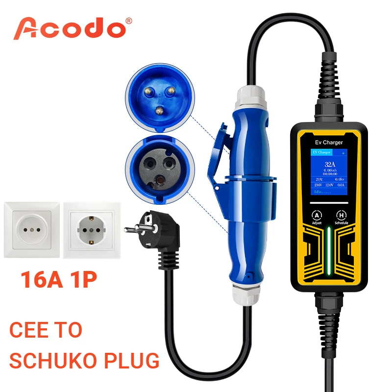 Acodo EV Charger CEE Female Plug 3 Pins Adapter Waterproof Connection WallMount Socket Connect with 32A 1Phase 7KW Charger