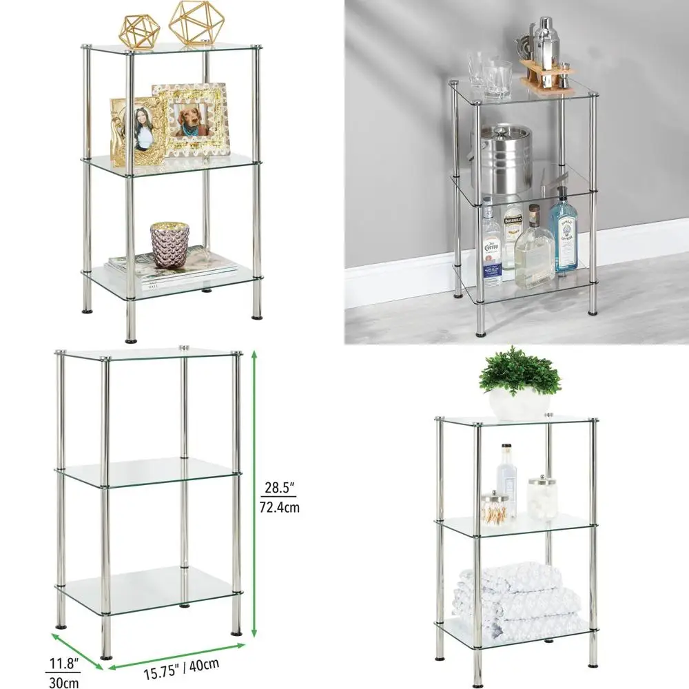 

Трехуровневая металлическая стеллажная система со стеклянными полками, узкий стеллаж для демонстрации, открытые полки, универсальная подставка для гостиных, ванных комнат