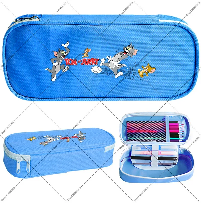 Tom and Jerry Cute Pencil Cases Students Back To School Kawaii Stationery Cartoon Anime Pattern Printed Large Capacity Pen Case view 4