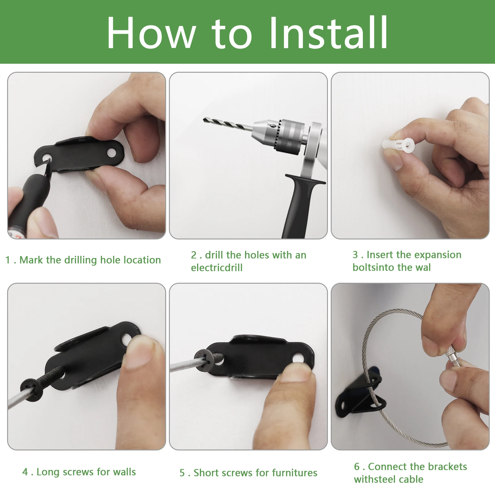 10개입 가구 고정장치, 넘어짐 방지 가구 고정장치, 금속 가구 벽 고정장치, 400파운드 가구 지진 고정장치