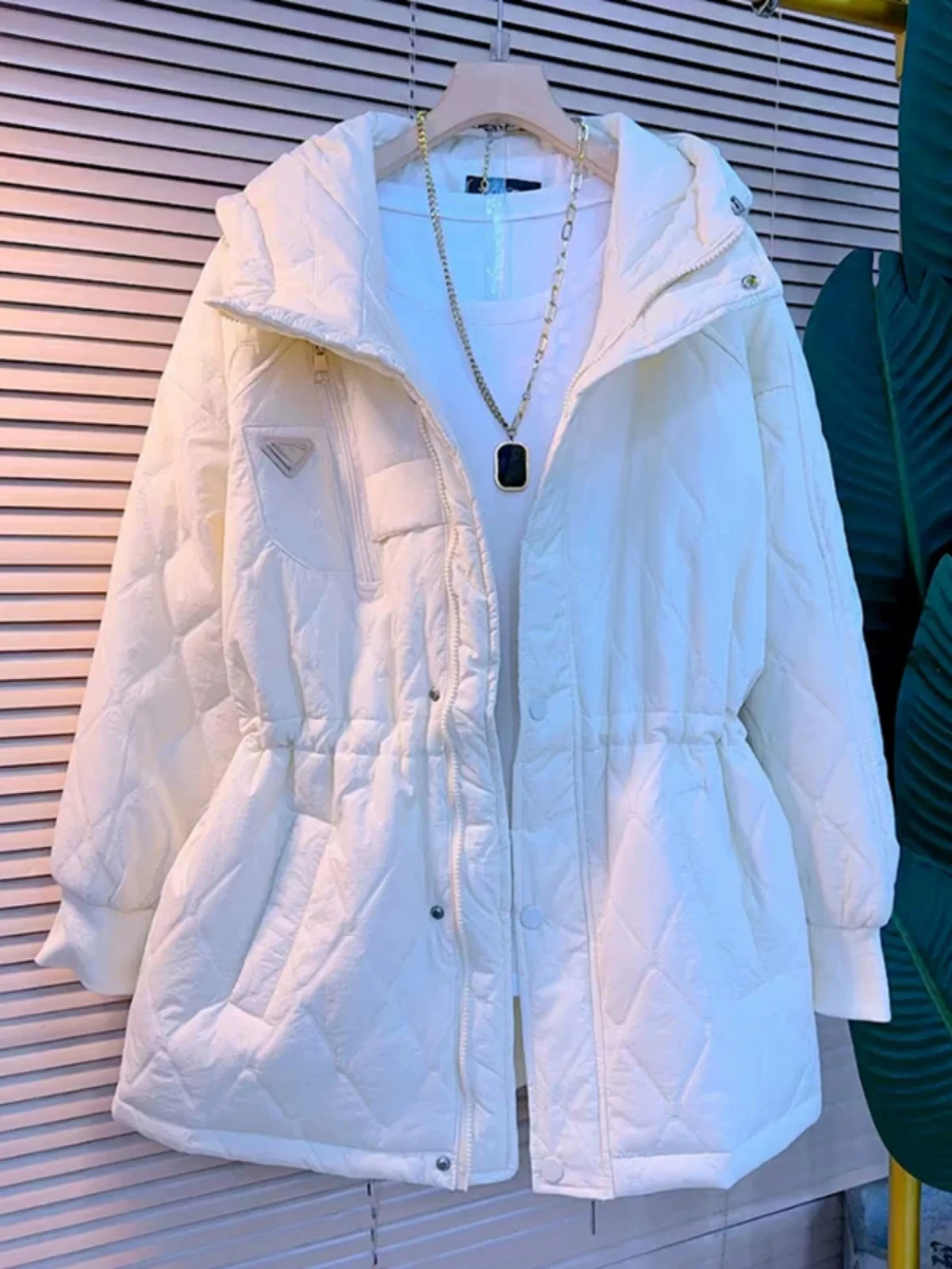 2026 Autumn/Winter New Women's Down Cotton Jacket Commuter Strap Hooded Casual Oversize Coat