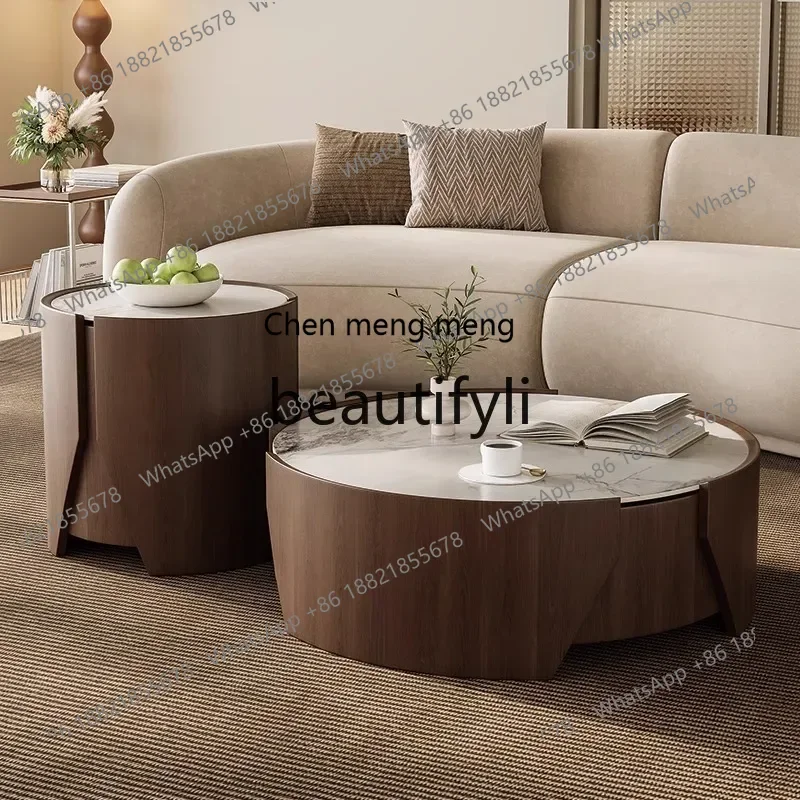 

N178 G Rock slab coffee table living room home modern simple small apartment round retro style walnut pattern size round coffee