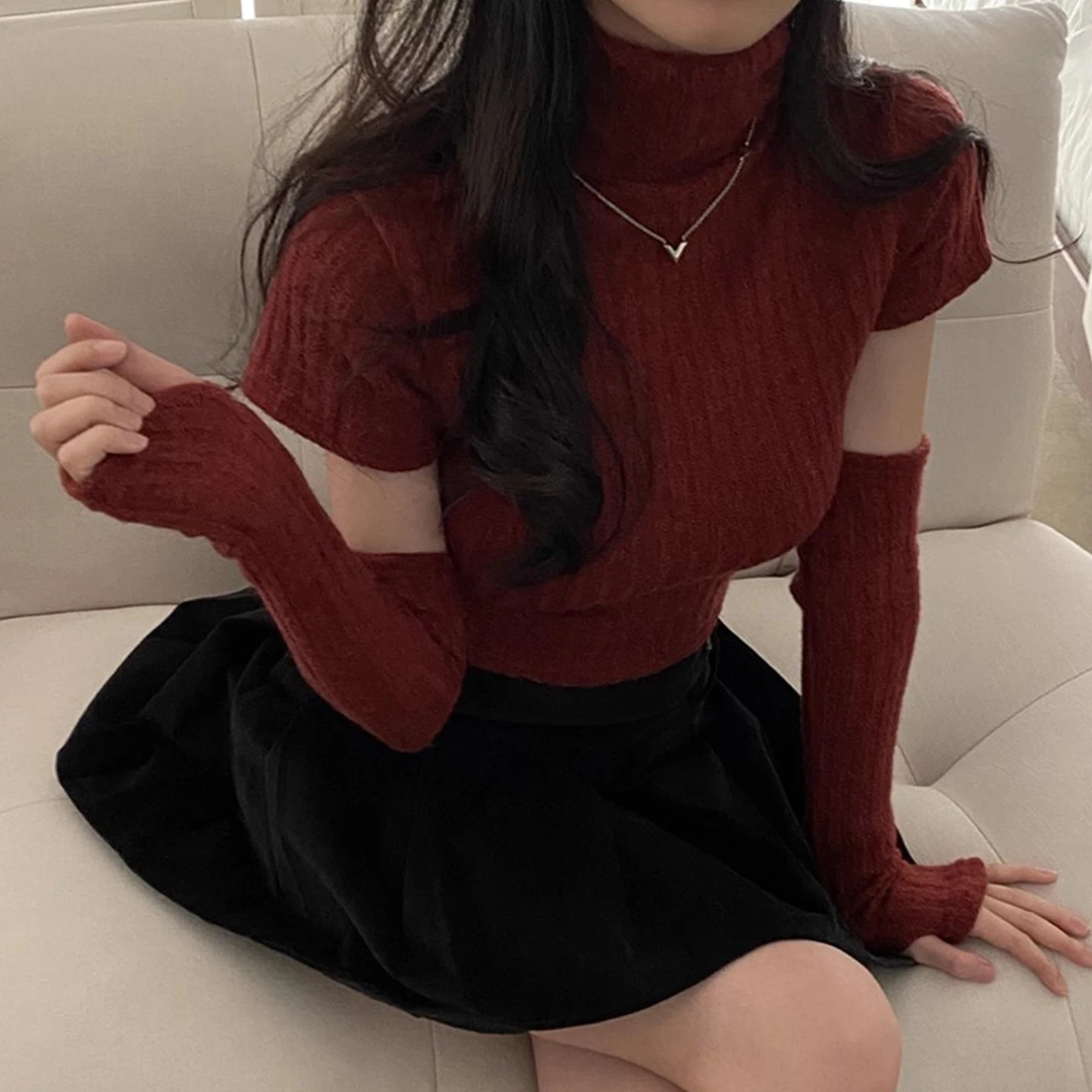 

Slimming High Ne ort Sve Knitted Sweater for Women Winter New Sle Retro Sle Versatile Sve Set Commute Sle