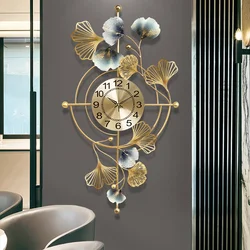 Metal Big Size Ginkgo Leaf Wall Clock Home Hotel Wall Decoration Living Room Light Luxury Wall Watch Mute Sweep Number Clock