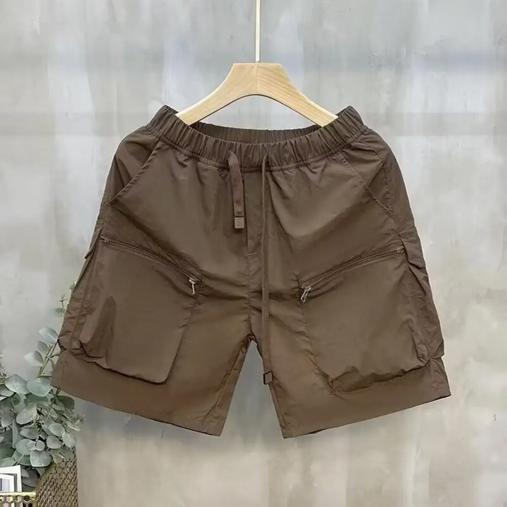 Reine Farbe Herren Shorts Herren schnell trocknende Cargo Shorts mit Reiß verschluss taschen Kordel zug elastische Taille leichte atmungsaktive Sommer