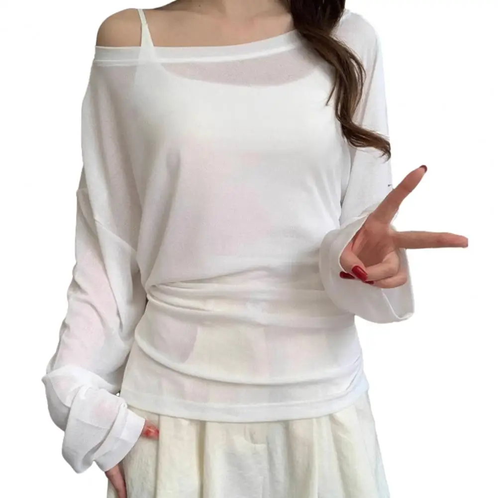 

Summer Blouse Sweet Korean Slope Collar Long Sleeve Lace-up Waist Sun Protection Cover-Up Outdoor Tops Casual Shirts Blouse