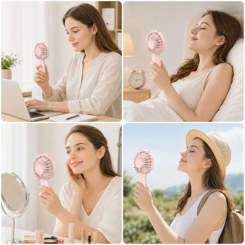 Handheld Small Fan Portable Mini Fan Three-windshield Adjustable Noise Low Wind USB Charging Dormitory Office Outdoor Use
