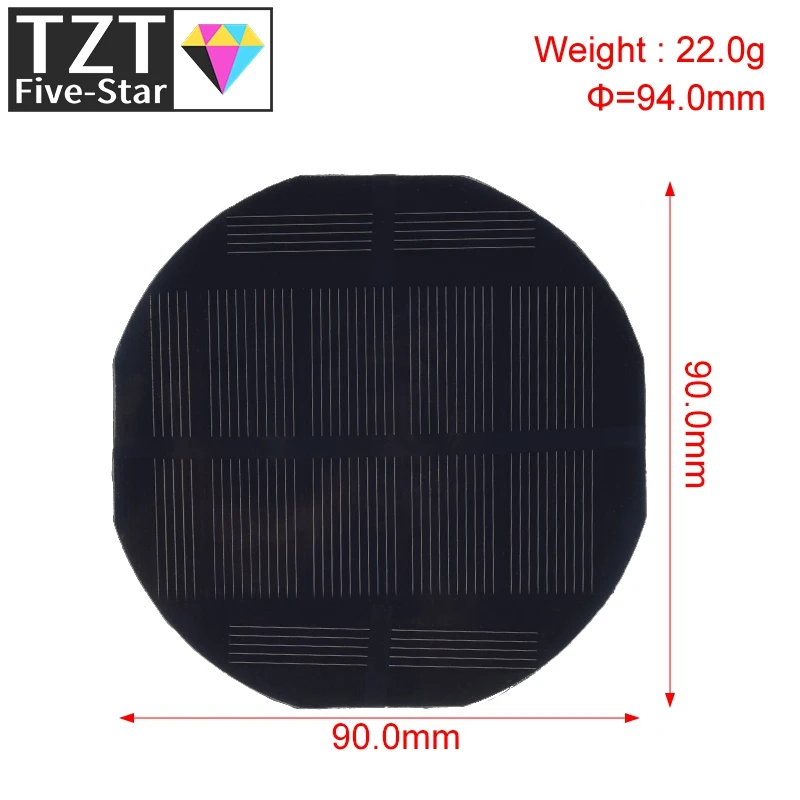 TZT 5.5V 180mA Solar Panel Polycrystalline 90*90MM 0.99W Mini Sunpower Solar System DIY for Battery Cell Phone Charger