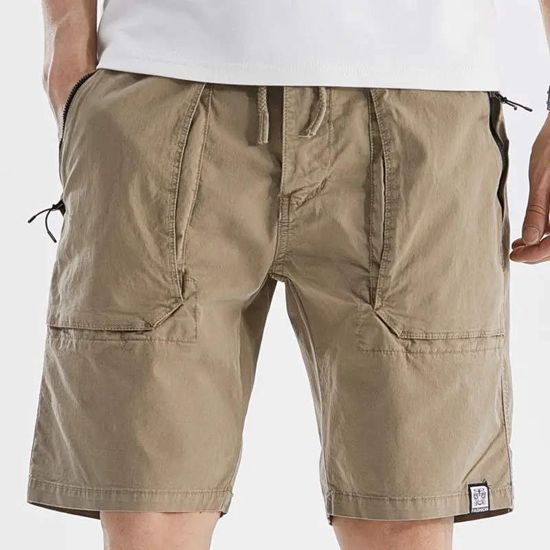 

Летние свободные повседневные шорты с карманами на молнии, мужские утягивающие и дышащие широкие брюки для тренировок с пятью точками