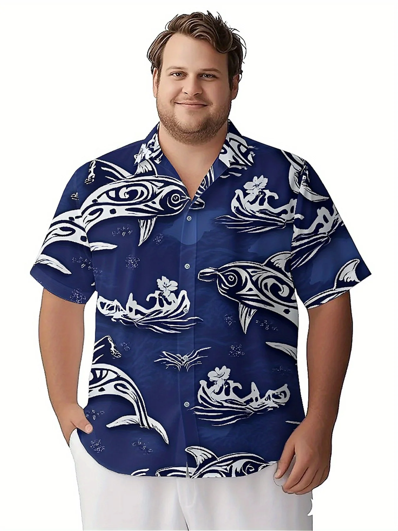 Kemeja Hawaii Ukuran Besar Pria Pola Ocean Elf, Kemeja Aloha Uniseks, Kaus Atasan Musim Panas Baru, Pakaian Jalanan