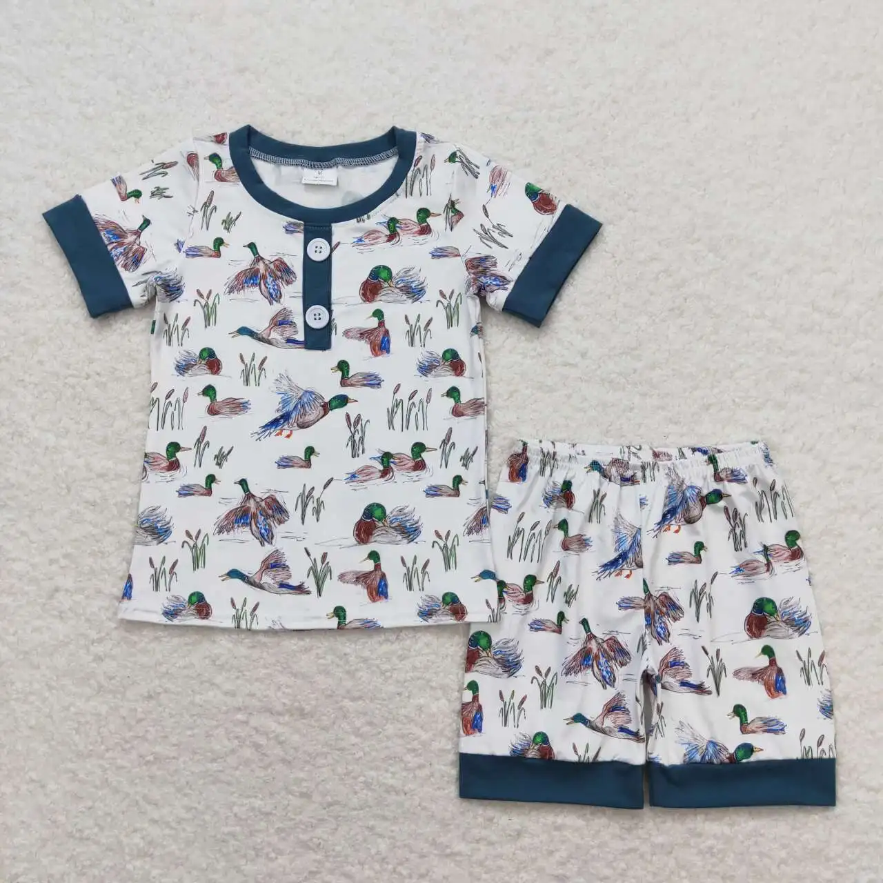 

BSSO0524 Toddler Boutique Clothes Outfits Short Sleeve Top With Shorts Set Duck Print Kids Boys Summer Outfits