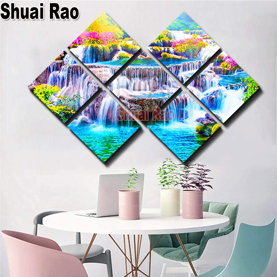 

7 Pcs Full Diamond Painting Waterfall Landscape Abstract pictures for embroidery 3d diamond mosaic Puzzle Sunshine Forest Lake