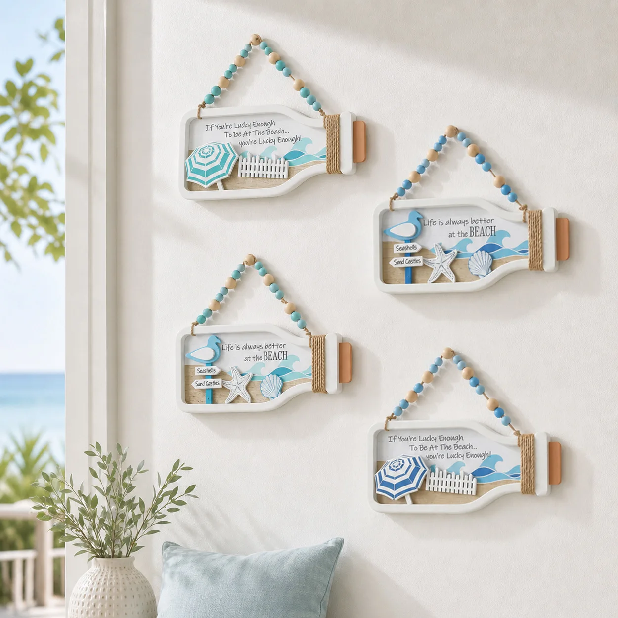 Beach Drift Bottle Wall Decor, 3D Nautical Wooden Sign Hanging Ornament for Mediterranean Coastal Home Wall Art