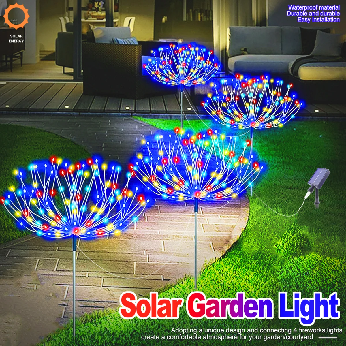 

240/320LED Solar Firework Lights Outdoor Waterproof With 8 Lighting Modes Light Solar Garden Flower Lights Dandelion Lawn Lamp